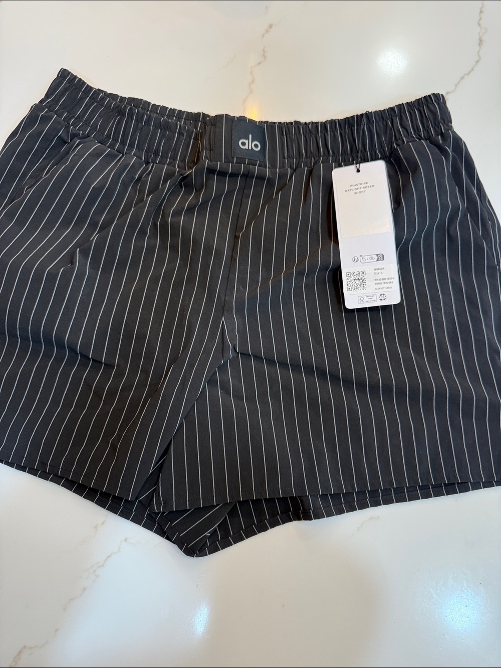 ALO Yoga Black Pinstripe Athletic Shorts